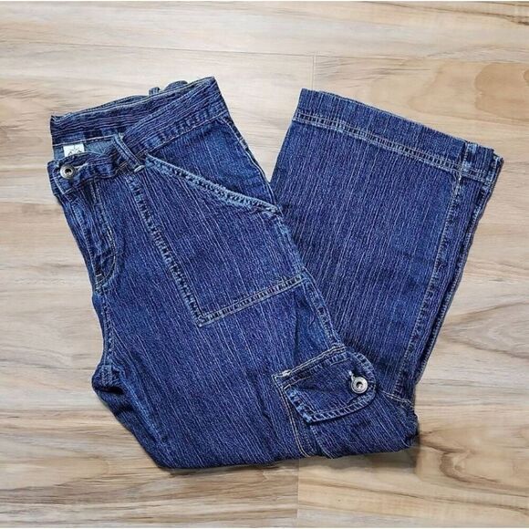 🔺️Prana Blue Gretchen Cargo Capri Jeans Size 6/28 - Picture 1 of 11